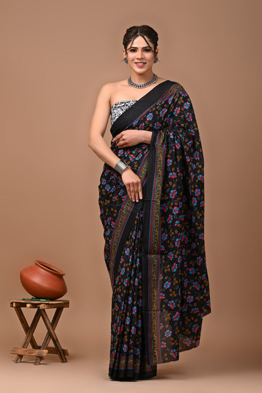 Bagru Block Print Cotton mulmul Sarees Style 18
