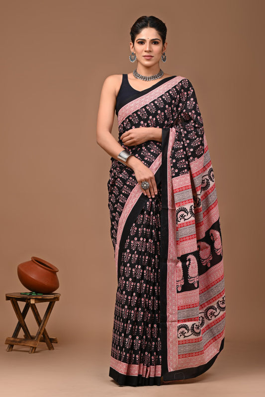 Bagru Block Print Cotton mulmul Sarees Style 20