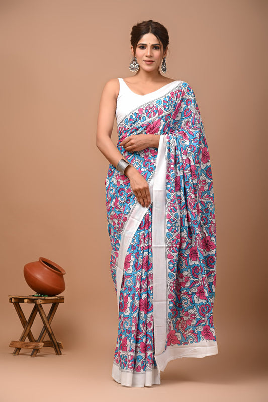 Bagru Block Print Cotton mulmul Sarees Style 26