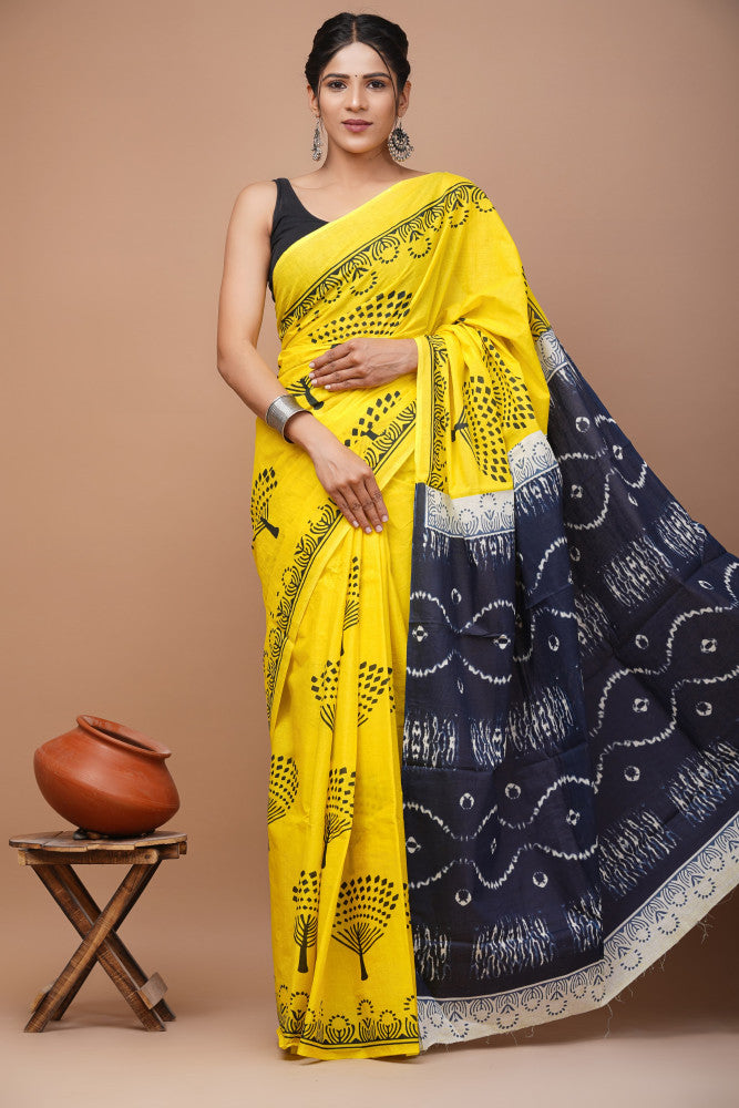 Bagru Block Print Cotton mulmul Sarees Style 29
