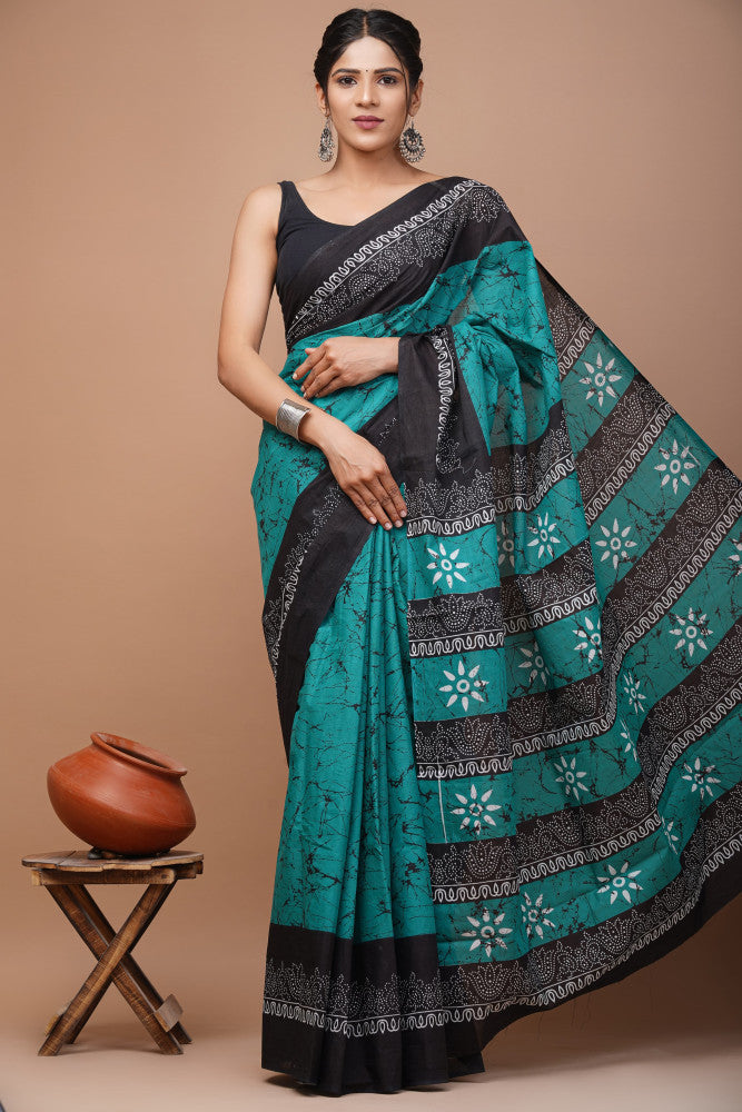 Bagru Block Print Cotton mulmul Sarees Style 34