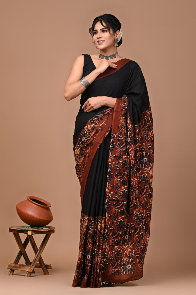 Bagru Block Print Cotton mulmul Sarees Style 38