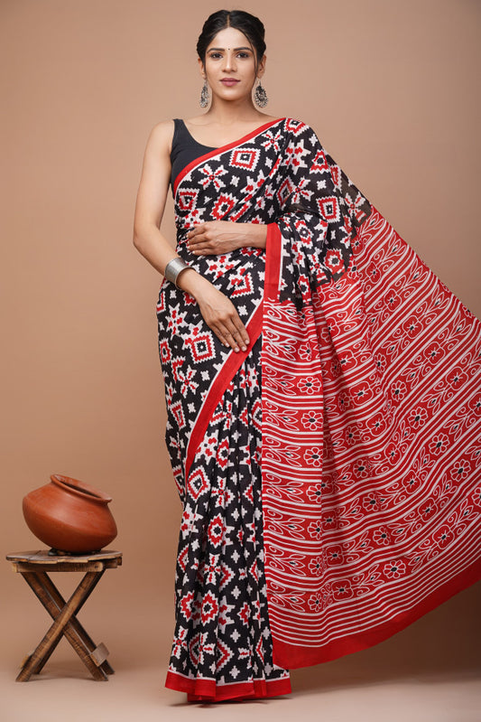 Bagru Block Print Cotton mulmul Sarees Style 43