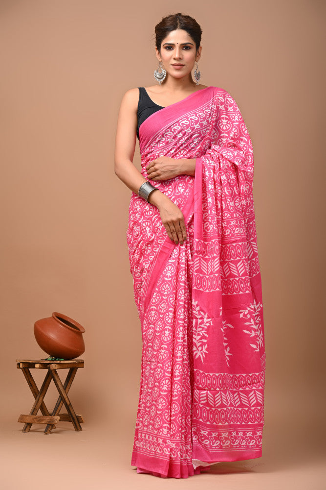 Bagru Block Print Cotton mulmul Sarees Style 46