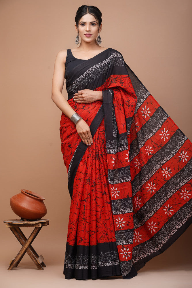 Bagru Block Print Cotton mulmul Sarees Style 47