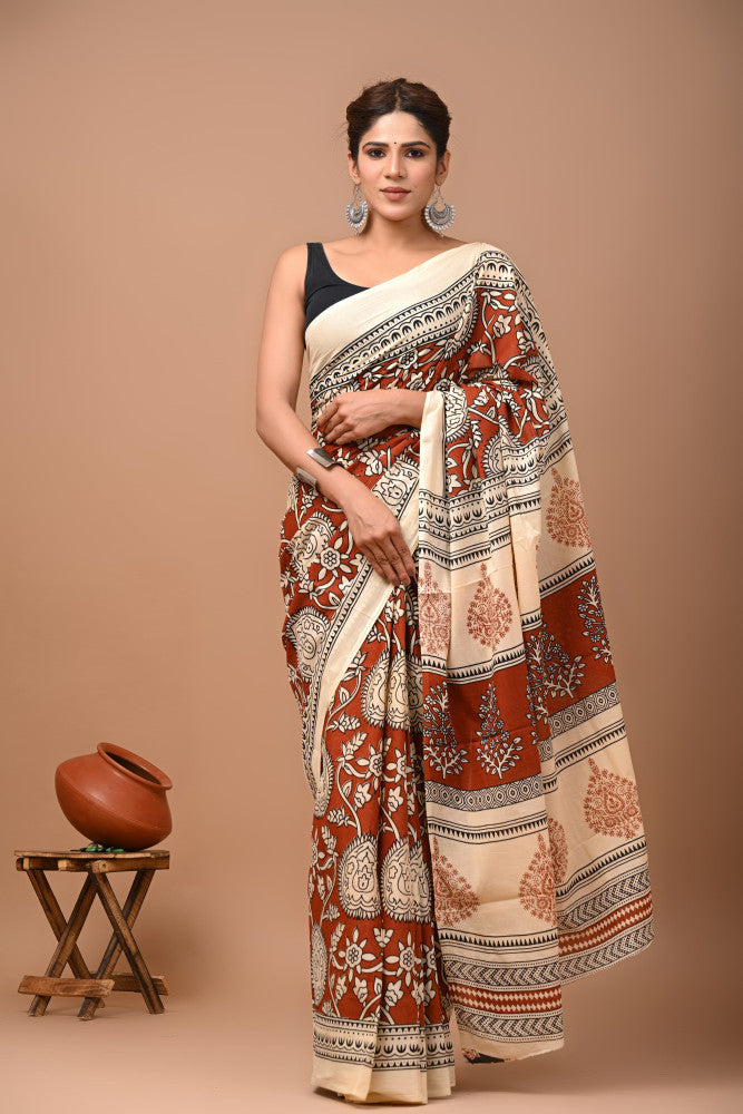 Bagru Block Print Cotton mulmul Sarees Style 48