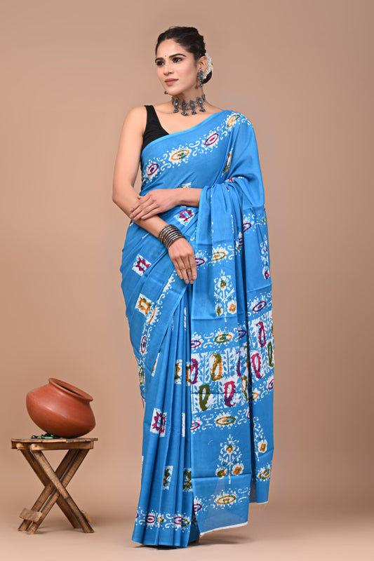 Bagru Block Print Cotton mulmul Sarees Style 5