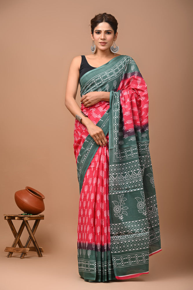Bagru Block Print Cotton mulmul Sarees Style 50