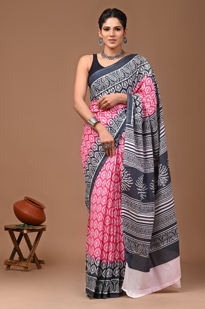 Bagru Block Print Cotton mulmul Sarees Style 51