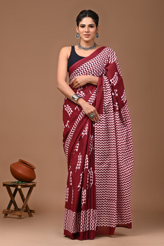Bagru Block Print Cotton mulmul Sarees Style 54