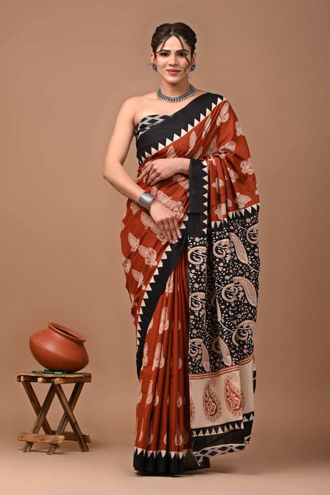 Bagru Block Print Cotton mulmul Sarees Style 57