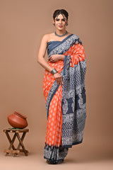 Bagru Block Print Cotton mulmul Sarees Style 59