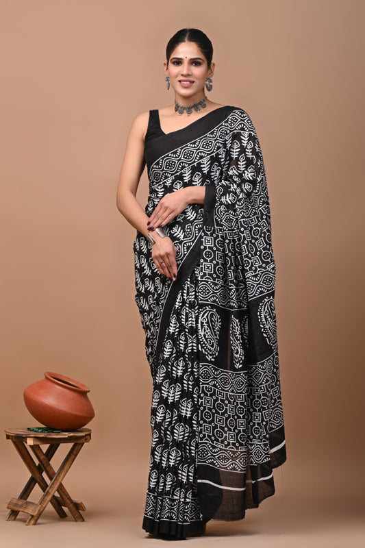 Bagru Block Print Cotton mulmul Sarees Style 6