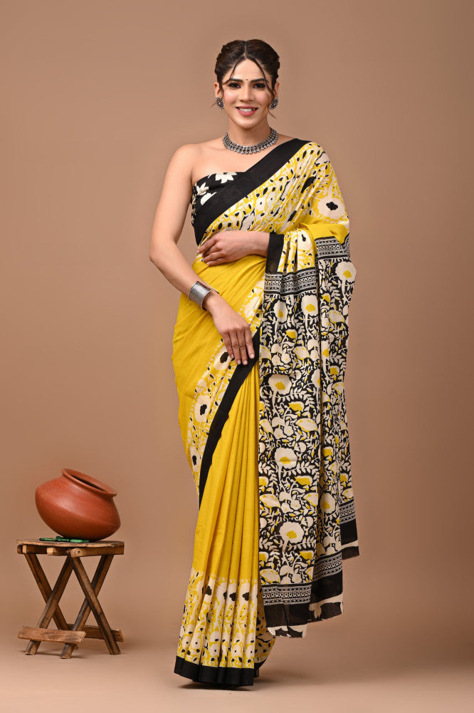Bagru Block Print Cotton mulmul Sarees Style 60