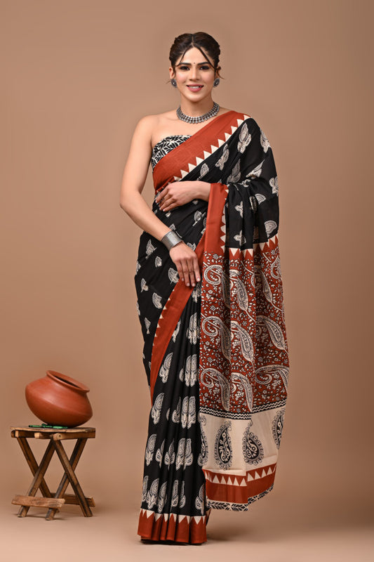 Bagru Block Print Cotton mulmul Sarees Style 61