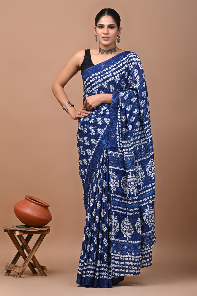 Bagru Block Print Cotton mulmul Sarees Style 62