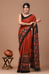 Bagru Block Print Cotton mulmul Sarees Style 63
