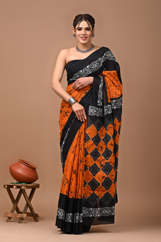 Bagru Block Print Cotton mulmul Sarees Style 64