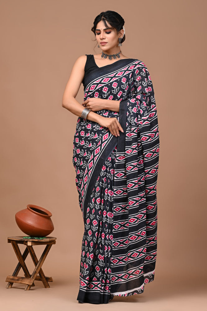 Bagru Block Print Cotton mulmul Sarees Style 66