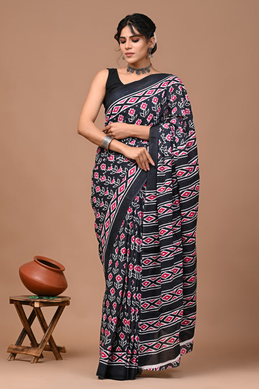 Bagru Block Print Cotton mulmul Sarees Style 66