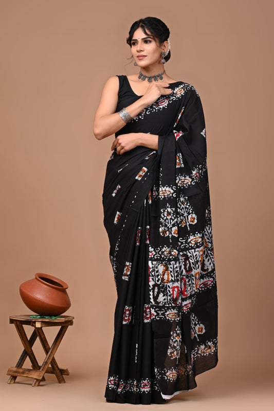Bagru Block Print Cotton mulmul Sarees Style 68