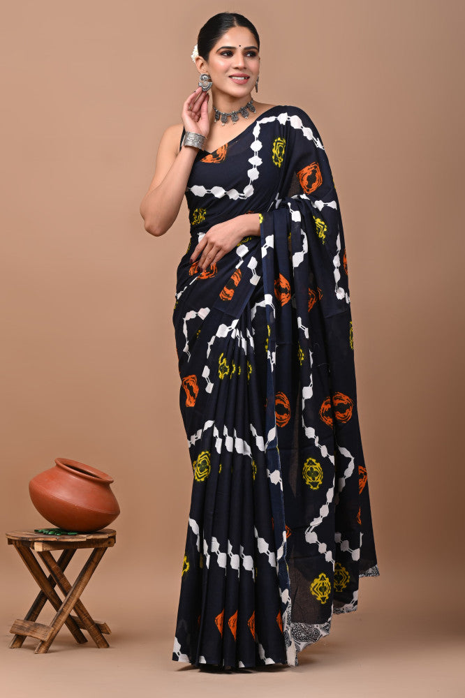 Bagru Block Print Cotton mulmul Sarees Style 7