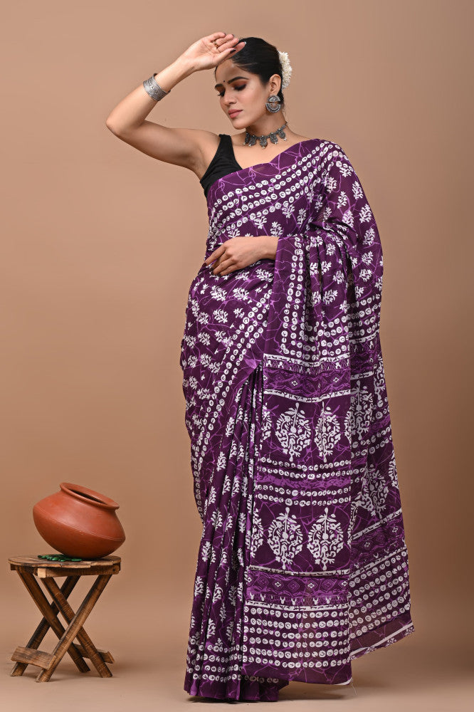 Bagru Block Print Cotton mulmul Sarees Style 70