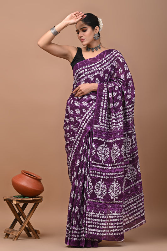 Bagru Block Print Cotton mulmul Sarees Style 70