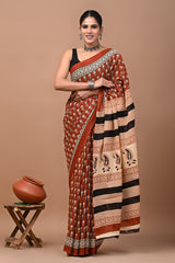 Bagru Block Print Cotton mulmul Sarees Style 72