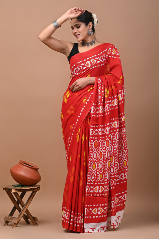 Bagru Block Print Cotton mulmul Sarees Style 73