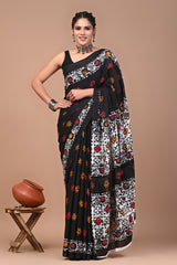 Bagru Block Print Cotton mulmul Sarees Style 75