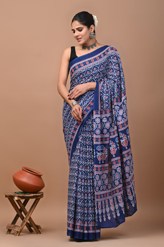 Bagru Block Print Cotton mulmul Sarees Style 8