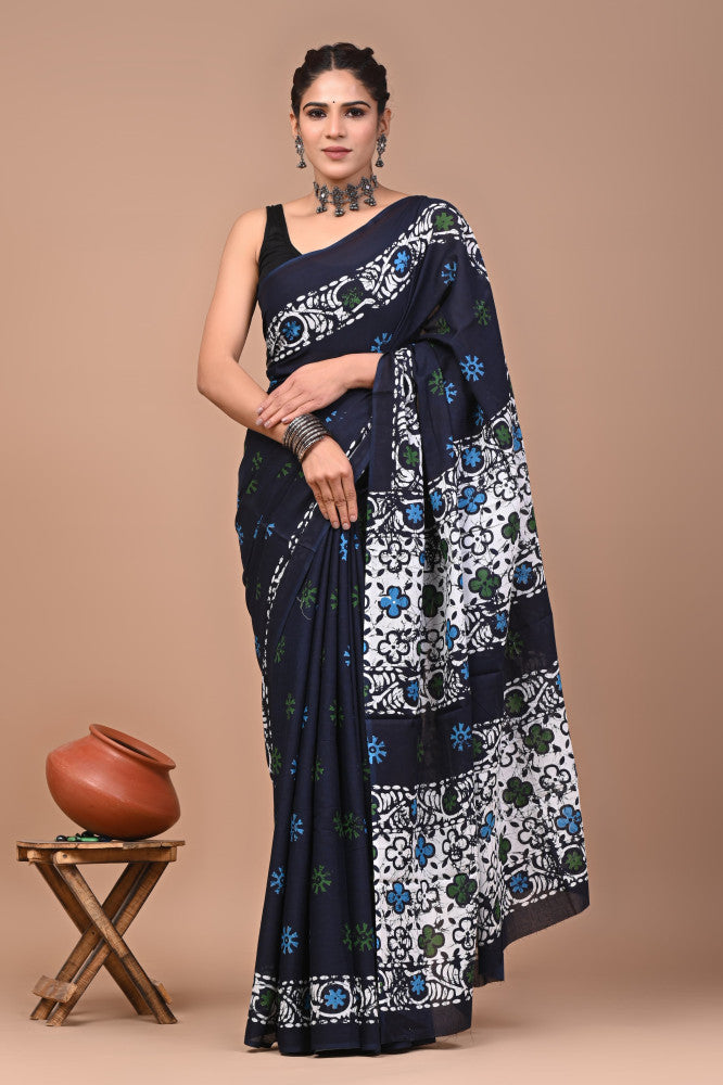 Bagru Block Print Cotton mulmul Sarees Style 81