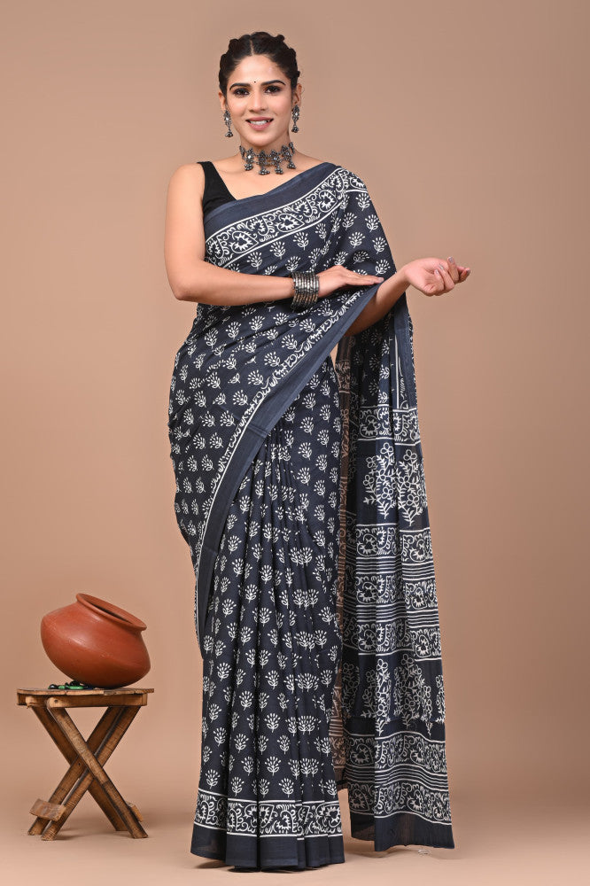 Bagru Block Print Cotton mulmul Sarees Style 82