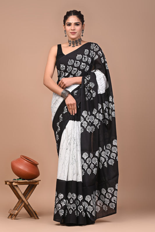 Bagru Block Print Cotton mulmul Sarees Style 85