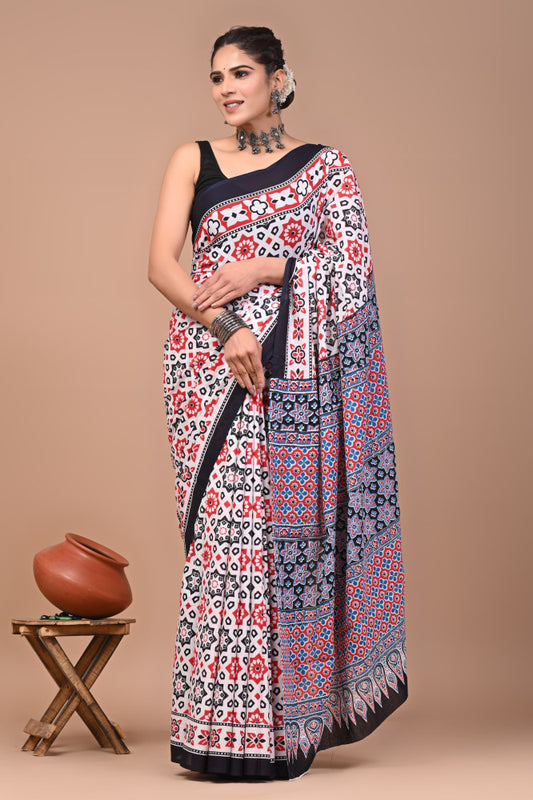 Bagru Block Print Cotton mulmul Sarees Style 88