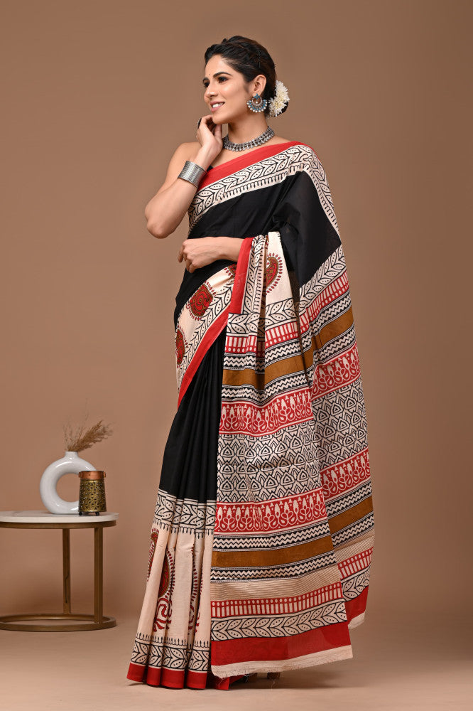 Bagru Block Print Cotton mulmul Sarees Style 9