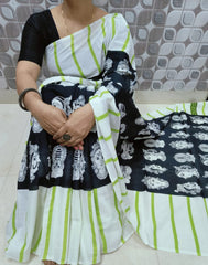 Bagru Block Print Cotton mulmul saree with blouse Style 12
