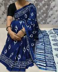 Bagru Block Print Cotton mulmul saree with blouse Style 13