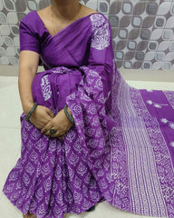 Bagru Block Print Cotton mulmul saree with blouse Style 14