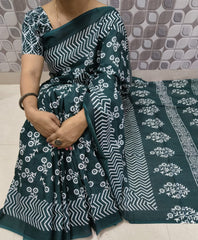 Bagru Block Print Cotton mulmul saree with blouse Style 15