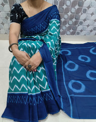 Bagru Block Print Cotton mulmul saree with blouse Style 16