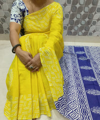 Bagru Block Print Cotton mulmul saree with blouse Style 18