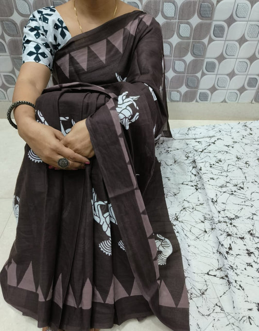 Bagru Block Print Cotton mulmul sarees with blouse Style 19Bagru Block Print Cotton mulmul sarees with blouse Style 19
