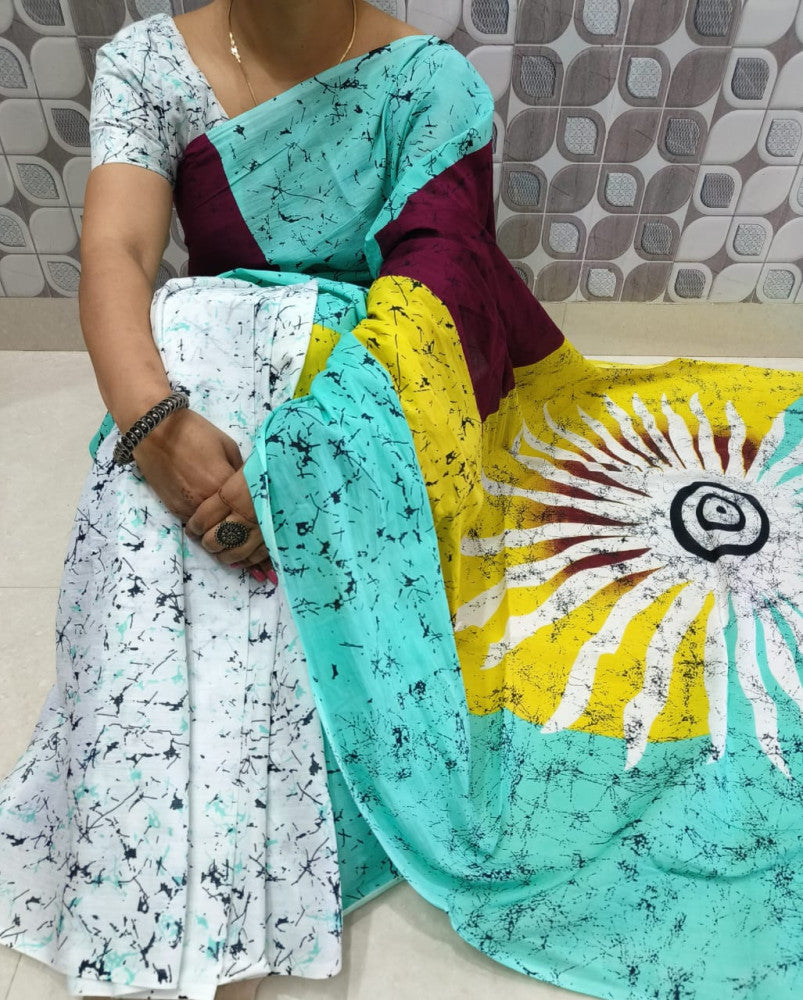 Bagru Block Print Cotton mulmul sarees with blouse Style 26