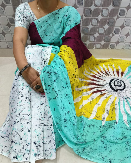 Bagru Block Print Cotton mulmul sarees with blouse Style 26