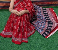 Bagru Block Print Cotton mulmul saree with blouse Style 31