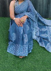 Bagru Block Print Cotton mulmul saree with blouse Style 34