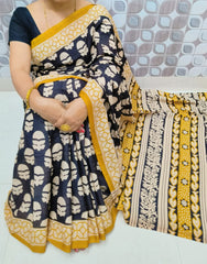Bagru Block Print Cotton mulmul saree with blouse Style 36