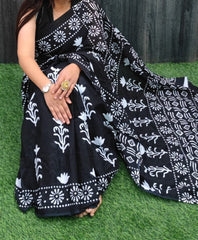 Bagru Block Print Cotton mulmul saree with blouse Style 37